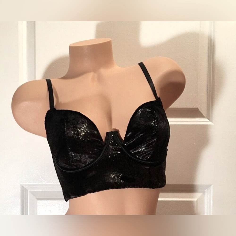 Victoria’s Secret Dream Angels Longline Bra Black Velvet Shimmer Lightly Lined - Picture 1 of 9